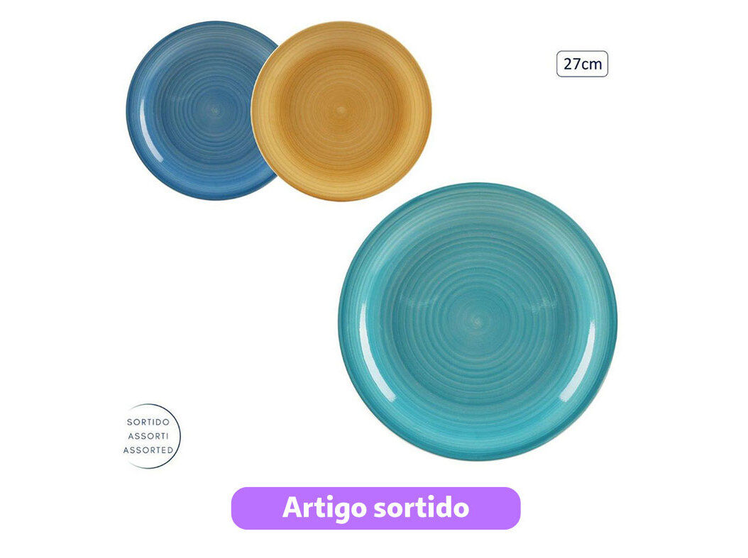 PRATO RASO ANILAR CERAMICA 27CM CORES SORTIDAS