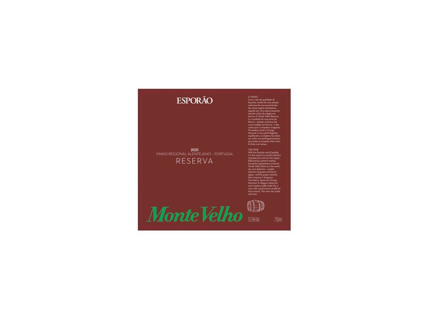 VINHO TINTO MONTE VELHO RESERVA ALENTEJO 0.75L image number 1