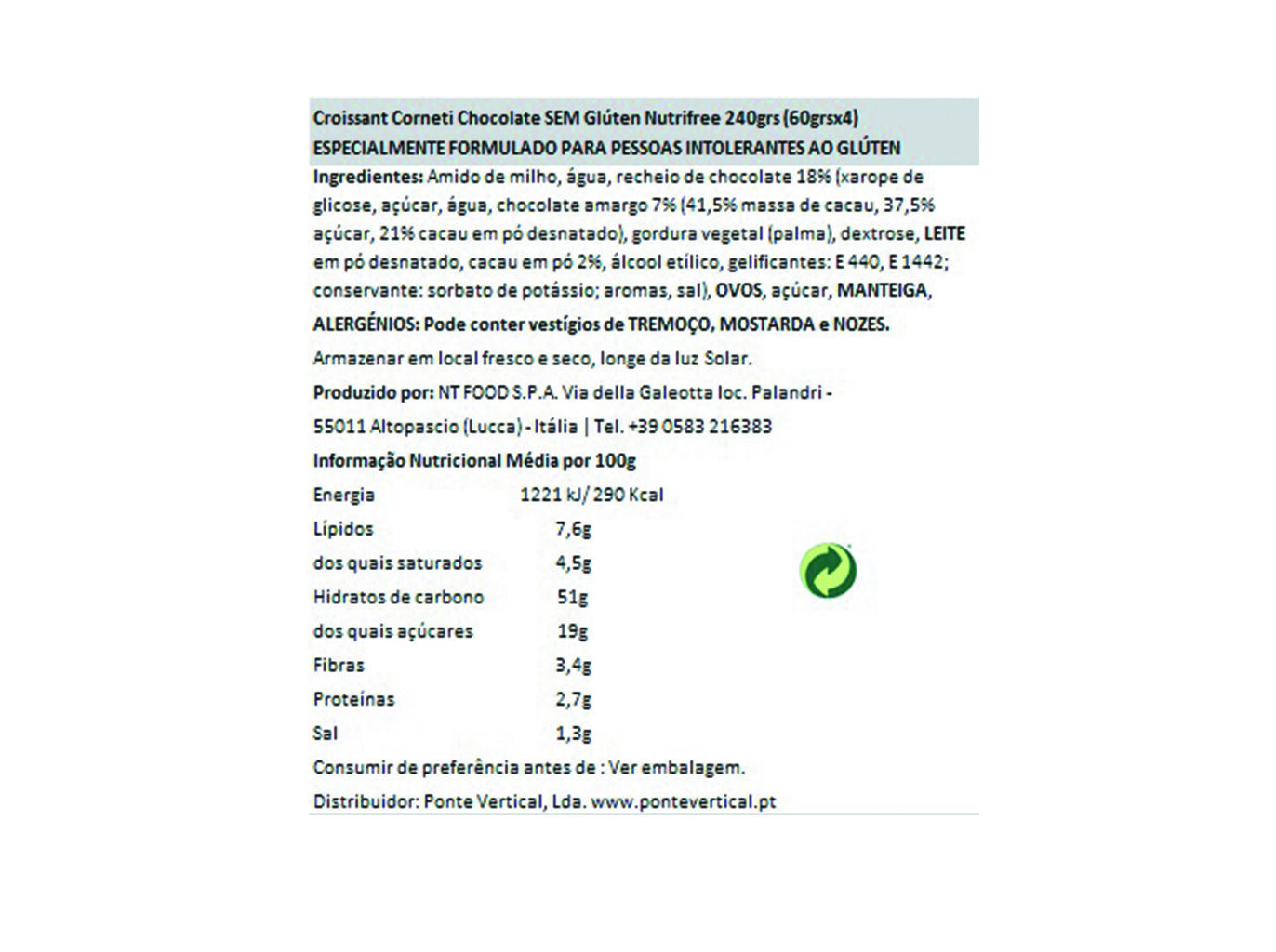 CROISSANTS SEM GL&Uacute;TEN NUTRIFREE CHOCOLATE 240G image number 1