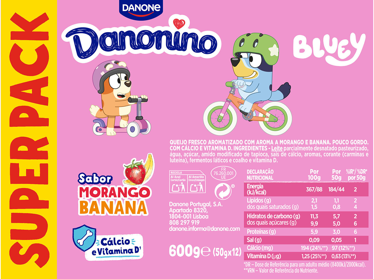 IOGURTE DANONINO PETIT MORANGO E BANANA 12X50G image number 1