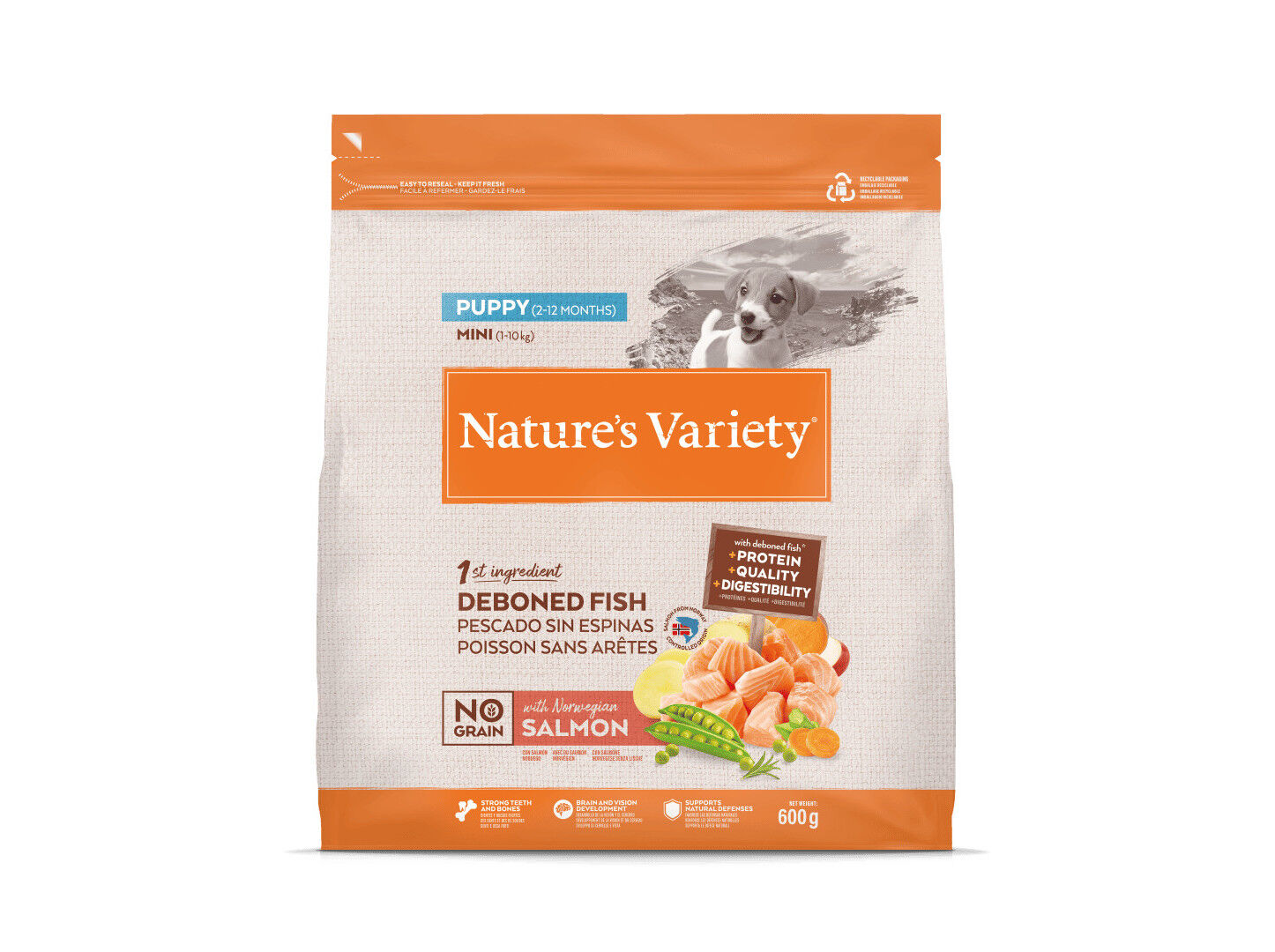 RA&Ccedil;&Atilde;O C&Atilde;O NATURE'S VARIETY NO GRAIN MINI J&Uacute;NIOR SALM&Atilde;O 600G image number 1