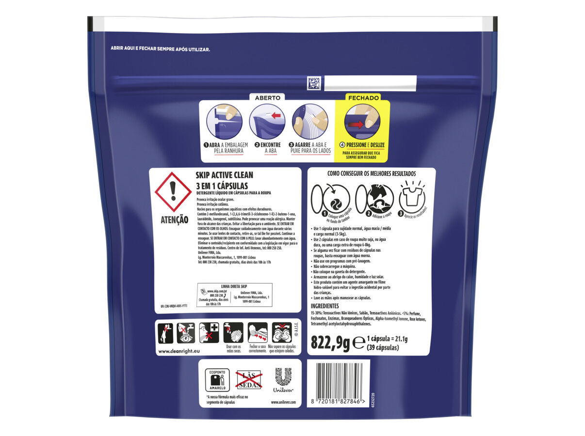 C&Aacute;PSULAS DET. ROUPA M&Aacute;Q SKIP ACTIVE CLEAN 39D image number 1