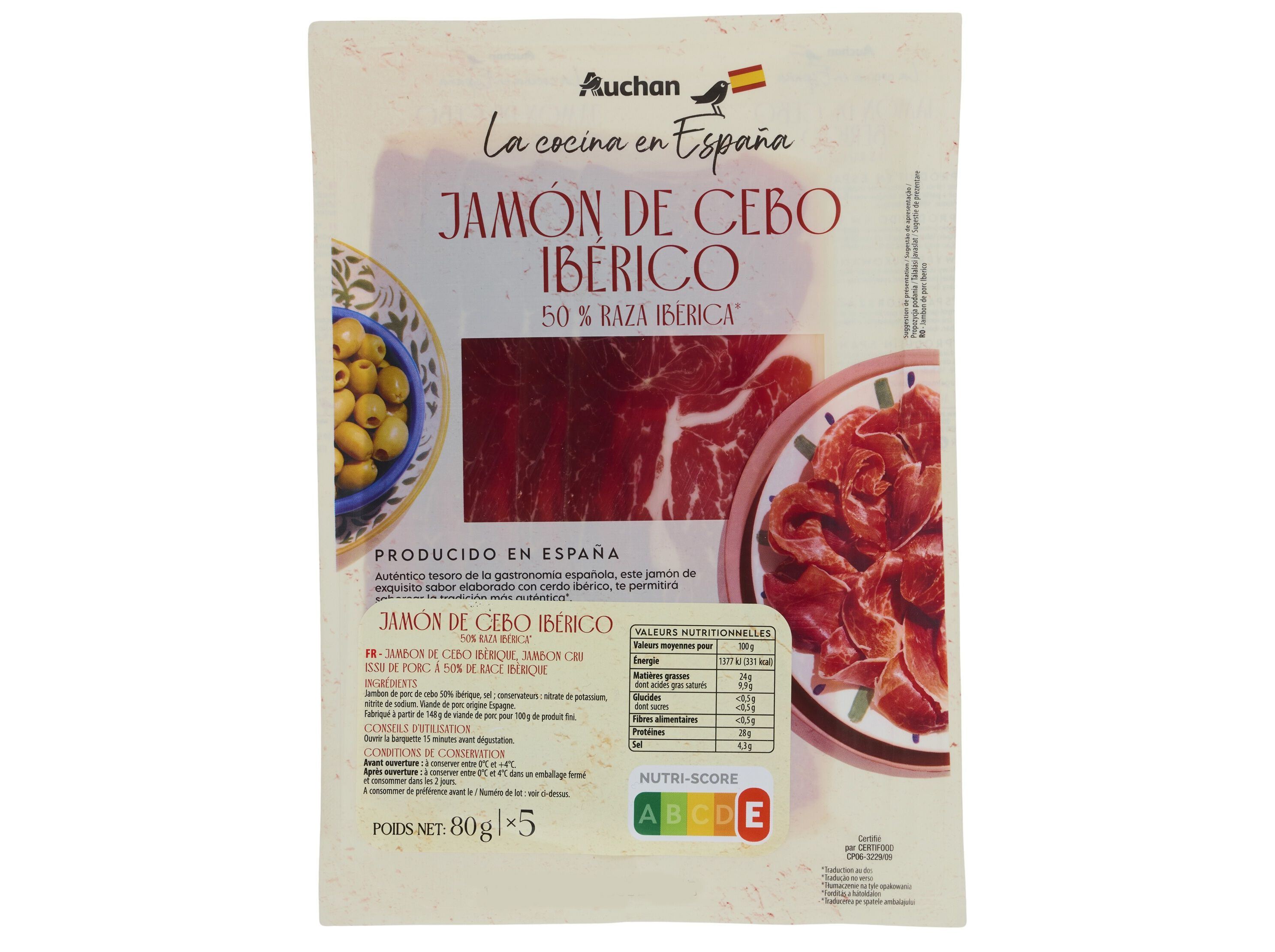 PRESUNTO CEBO IB&Eacute;RICO AUCHAN &Agrave; MESA EM ESPANHA FATIAS 80 G image number 0