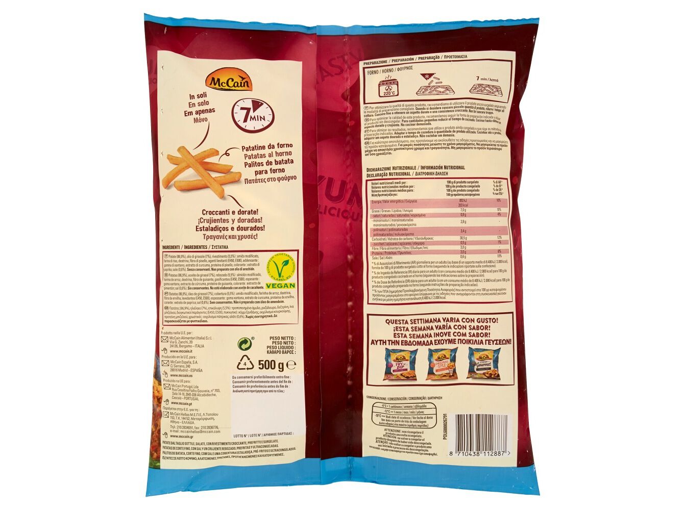 BATATAS MCCAIN PARA FORNO PALITOS EXPRESS 7MIN 500G image number 1