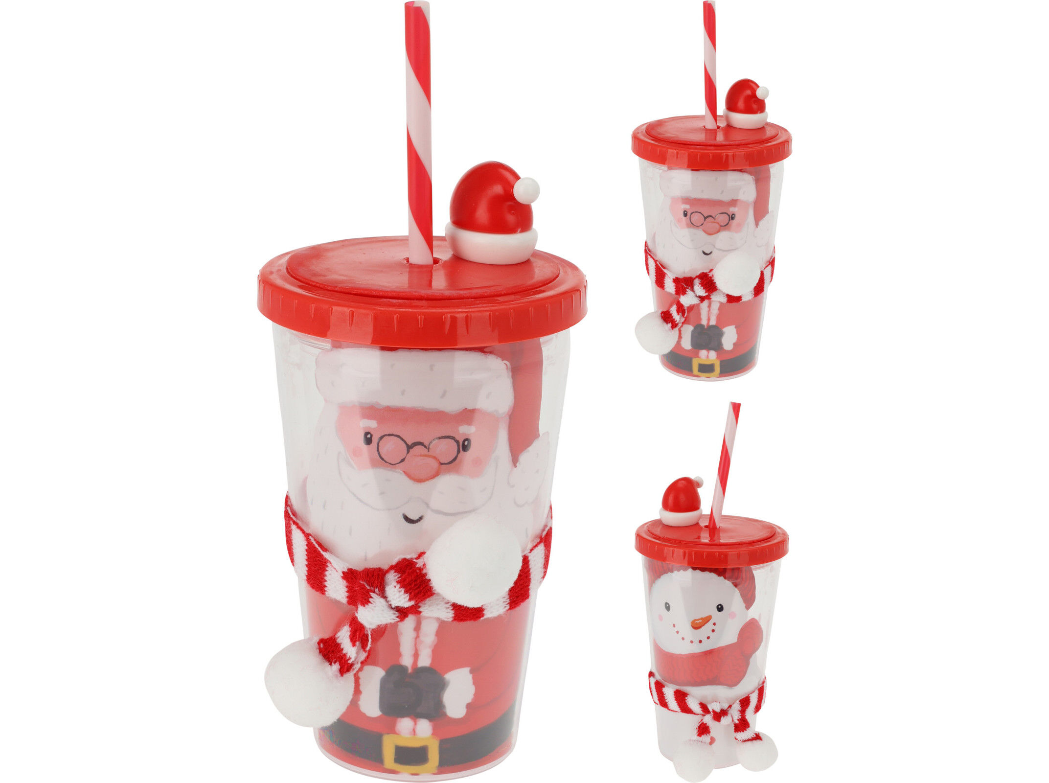 COPO COM PALHINHA E TAMPA NATAL PL&Aacute;STICO 420ML MODELOS SORTIDOS image number 1