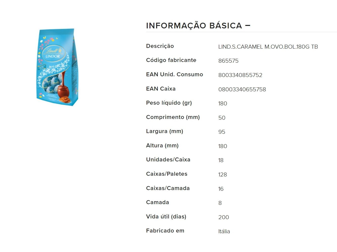 OVOS DE CHOCOLATE LINDOR CARAMELO SALGADO 180G image number 1