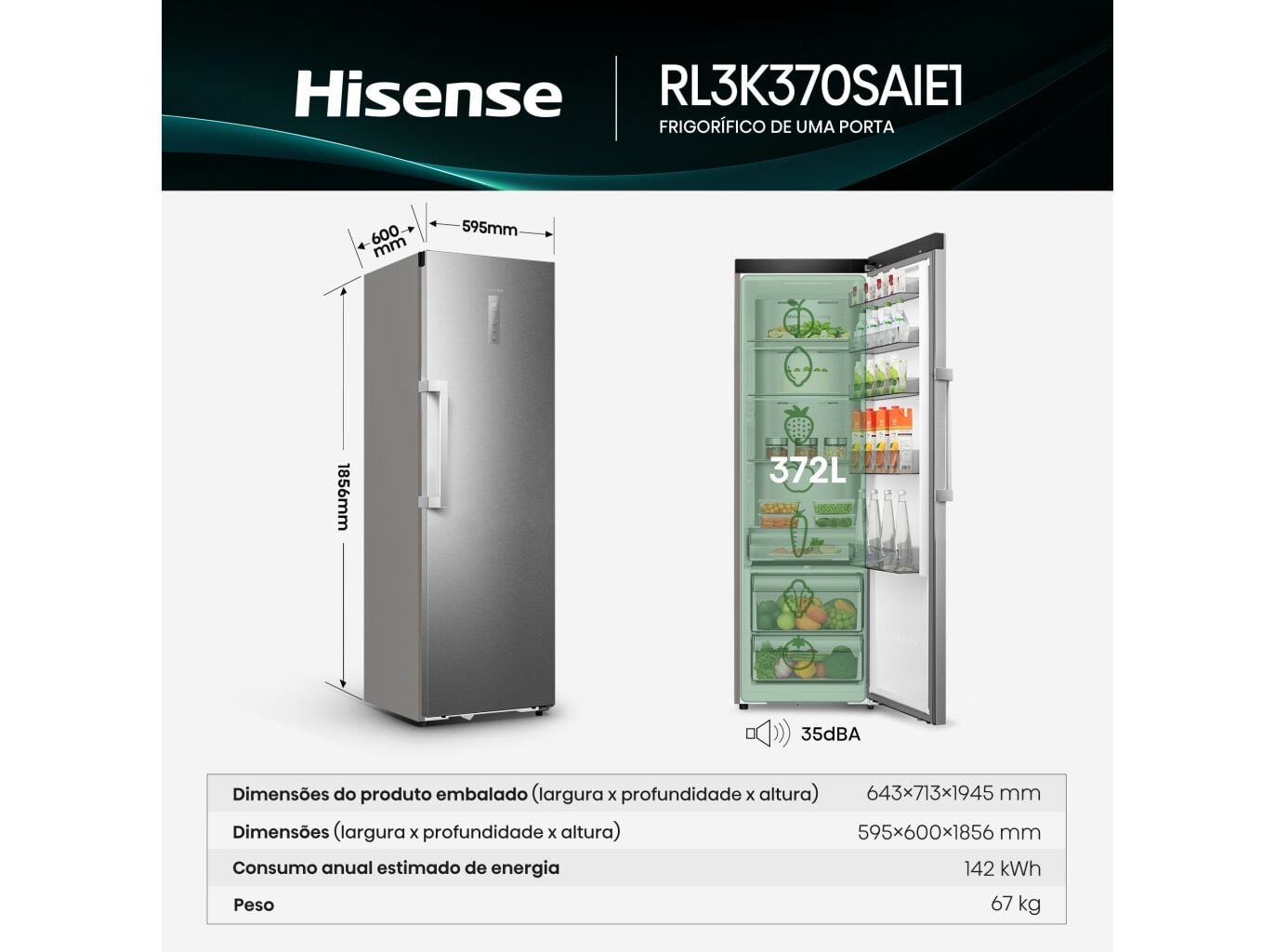 FRIGOR&Iacute;FICO HISENSE KITCHEN FIT RL3K370SAIE1 (NO FROST E 185.6CM 372L INOX) image number 2