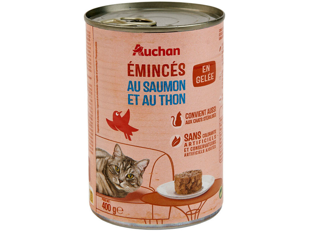 COMIDA H&Uacute;MIDA PARA GATO AUCHAN PEDA&Ccedil;OS EM GELEIA COM SALM&Atilde;O E COM ATUM 400G
