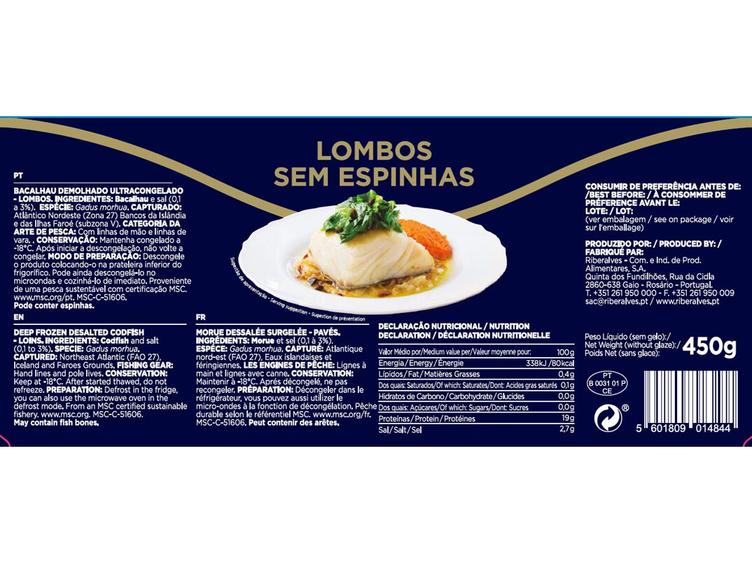 BACALHAU RIBERALVES LOMBO SEM ESPINHAS MSC 450G image number 1