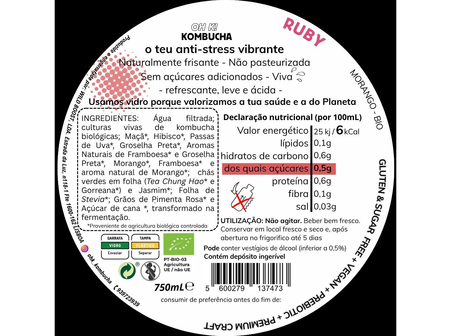 KOMBUCHA BIO OH K! RUBY (MORANGO) 750 ML image number 2