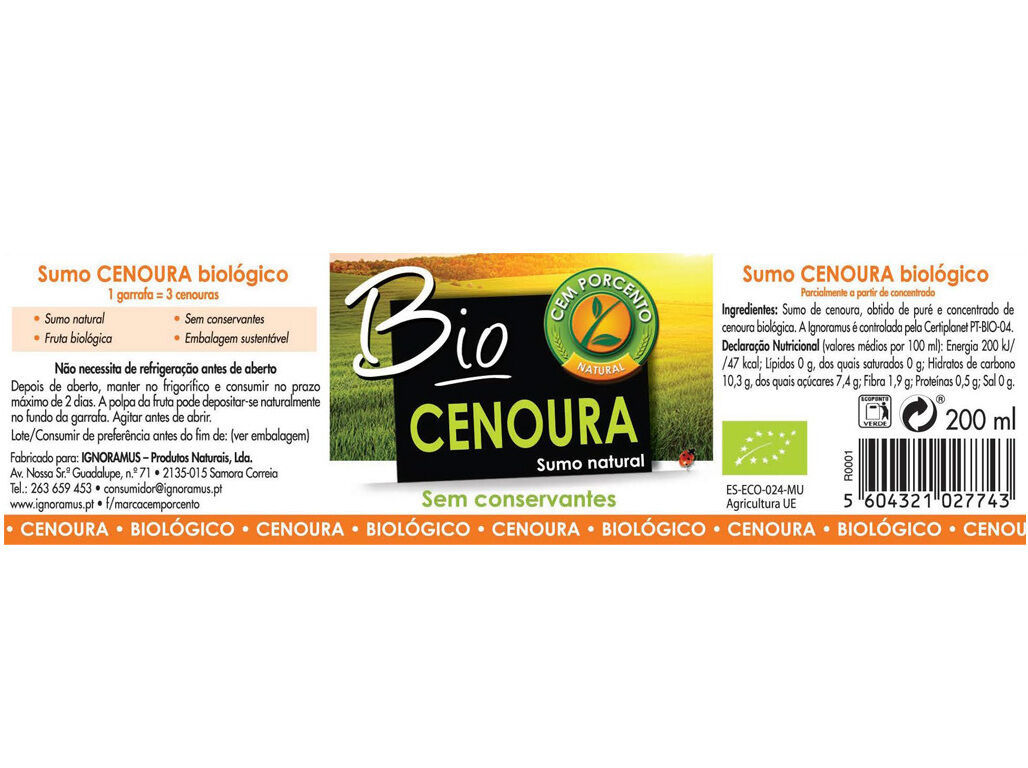 SUMO CEM PORCENTO DE CENOURA NATURAL BIOL&Oacute;GICO 200ML image number 1