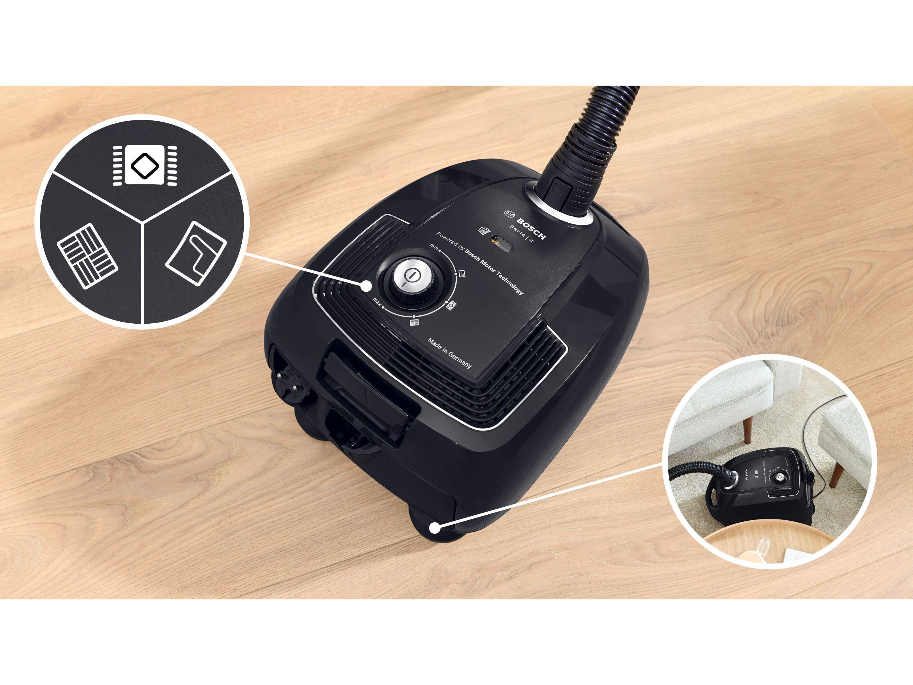 ASPIRADOR COM SACO BOSCH BGB38BA3T S&Eacute;RIE 4 PRETO image number 2