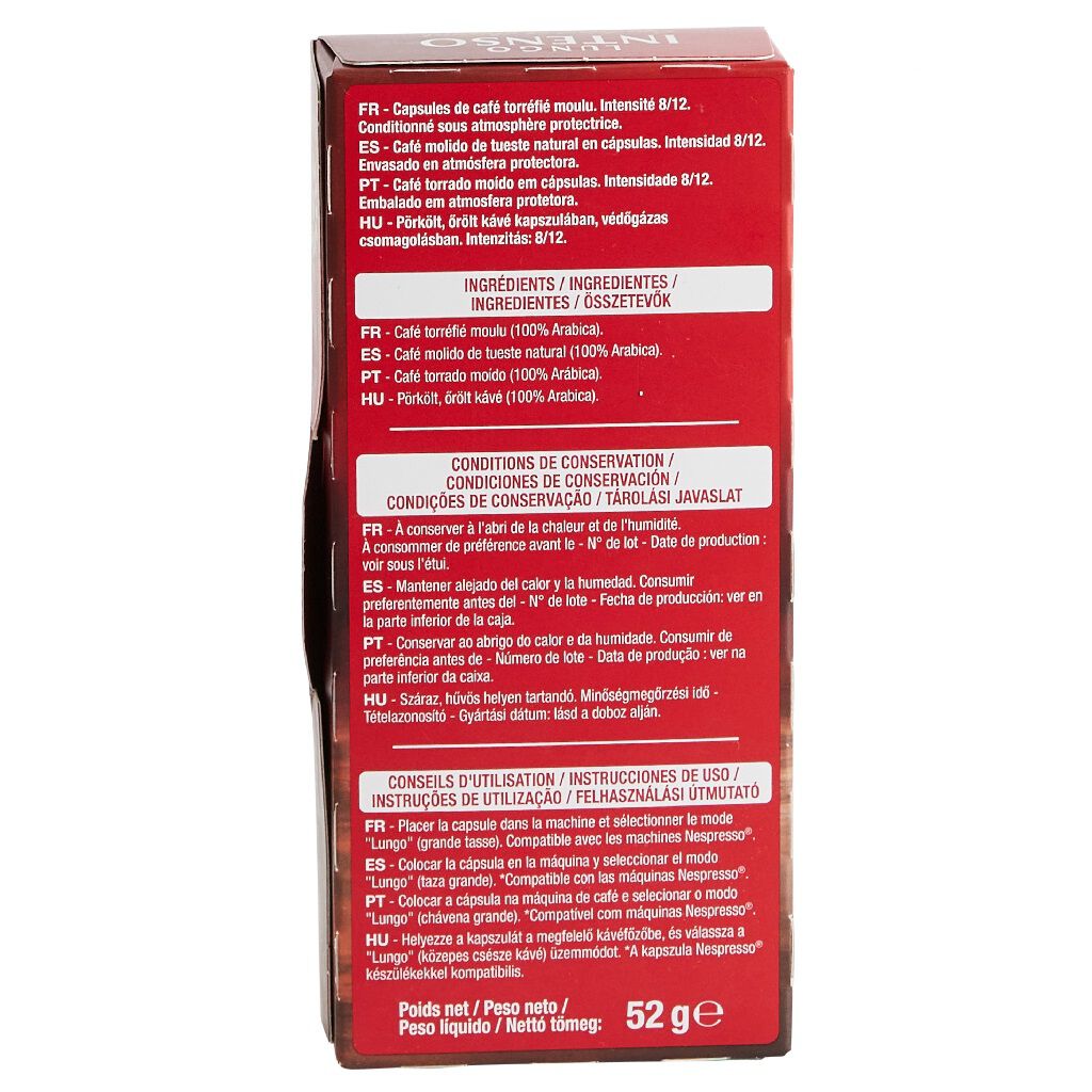 C&Aacute;PSULAS AUCHAN CAF&Eacute; NESPRESSO ALUMINIO LUNGO INTENSO 10UN image number 1
