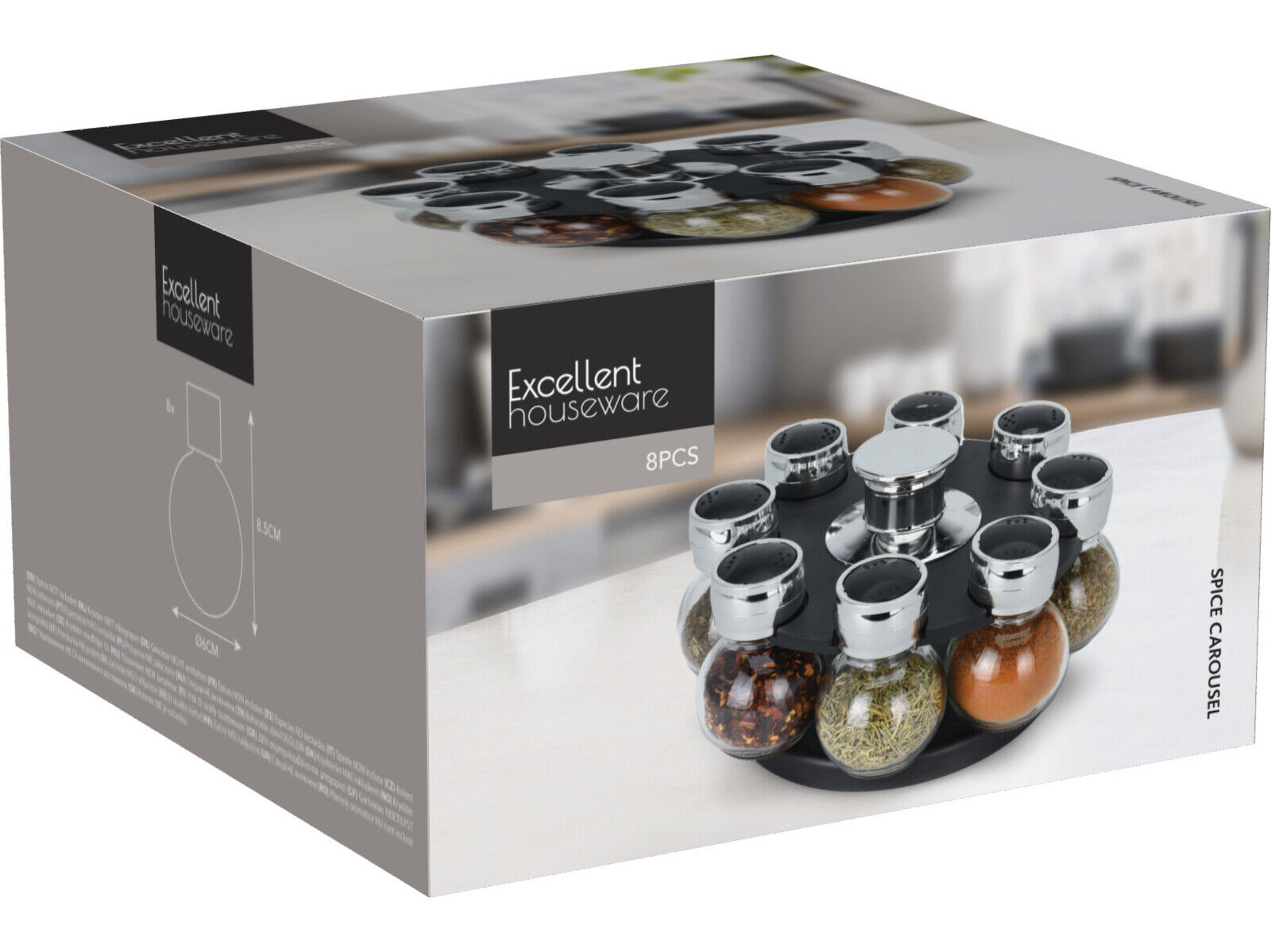 SUPORTE DE ESPECIARIAS DE VIDRO 8 FRASCOS