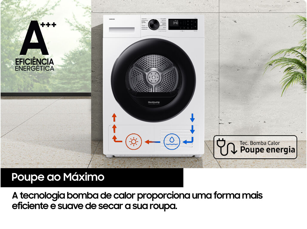 MAQUINA DE SECAR ROUPA SAMSUNG DV90DG52A0AEEP BRANCO C 9KG BOMBA CALOR image number 3