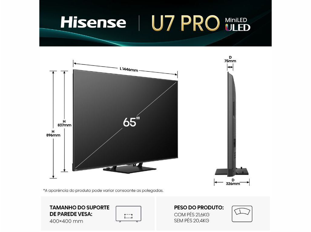 TV ULED MINI LED HISENSE 65U7Q PRO (65" SMART 4K 164CM) image number 8