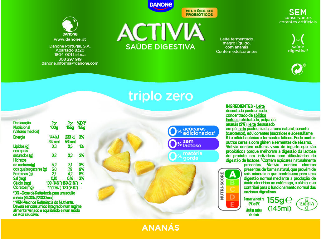 BIFIDUS L&Iacute;QUIDO ACTIVIA ANAN&Aacute;S 000% 4X155G image number 1