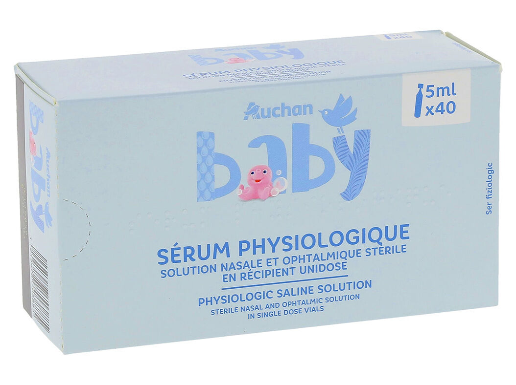 SORO FISIOL&Oacute;GICO AUCHAN BABY SOLU&Ccedil;&Atilde;O NASAL E OFTALMOL&Oacute;GICA EST&Eacute;RIL UNIDOSES 40X5ML