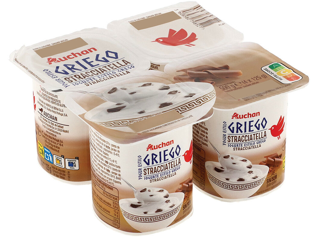 IOGURTE AUCHAN GREGO STRACCIATELLA SEM GL&Uacute;TEN 4X125G image number 1