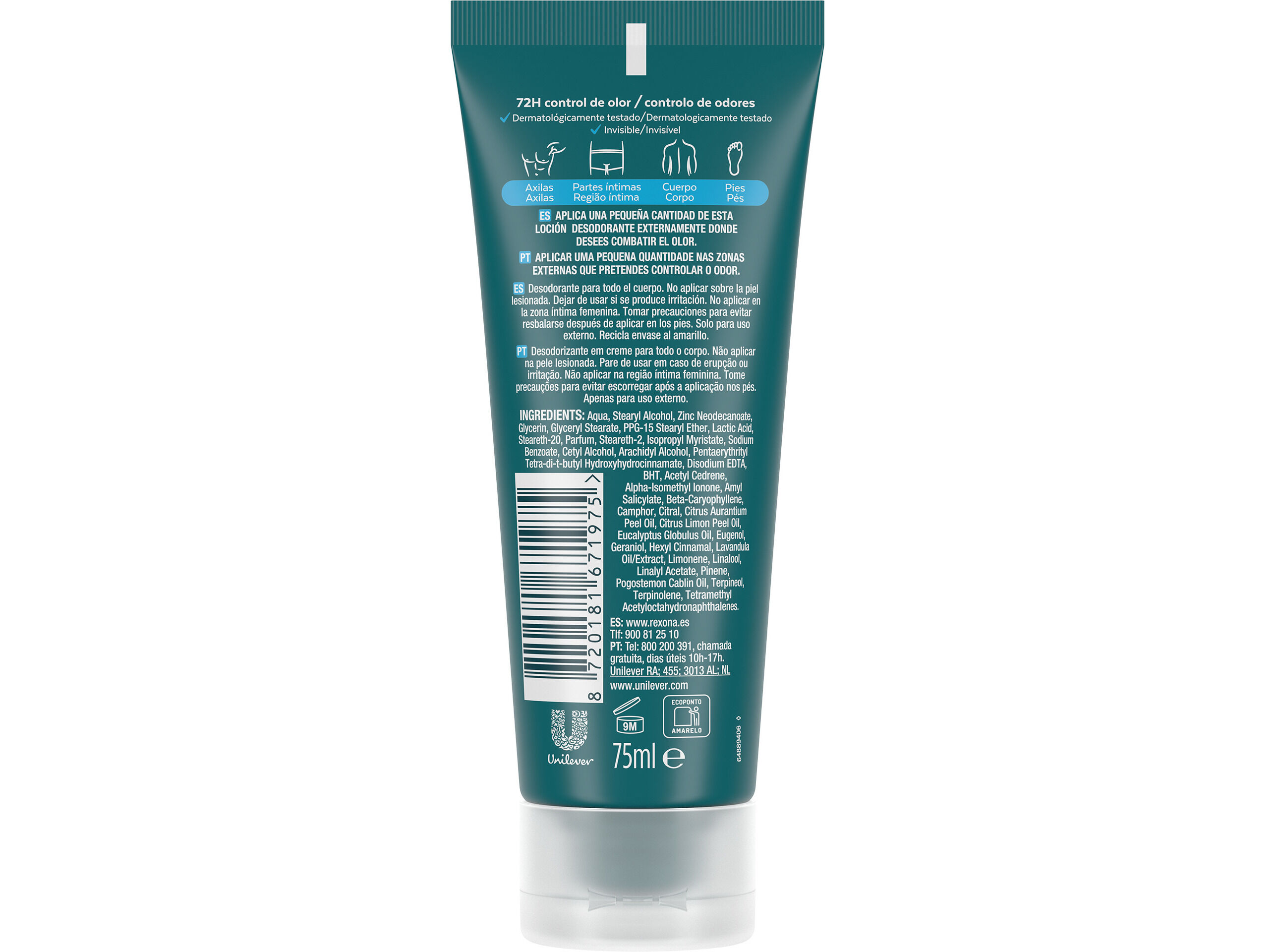 DESODORIZANTE CREME REXONA MEN PARA TODO O CORPO OCEAN RUSH 75ML image number 2