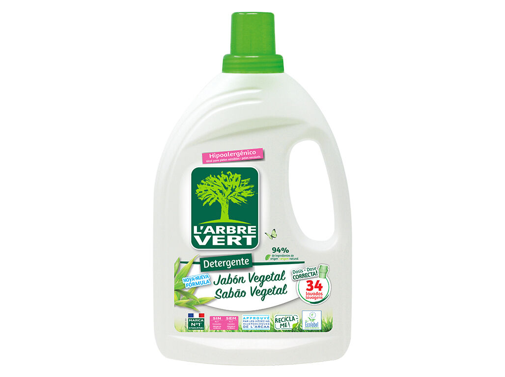 DETERGENTE ROUPA M&Aacute;QUINA L&Iacute;QUIDO L'ARBRE VERT SAB&Atilde;O VEGETAL 34D