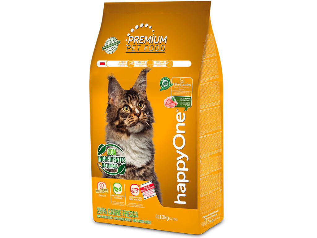 RA&Ccedil;&Atilde;O PARA GATO HAPPYONE PREMIUM ESTERILIZADO CARNE FRESCA 10KG