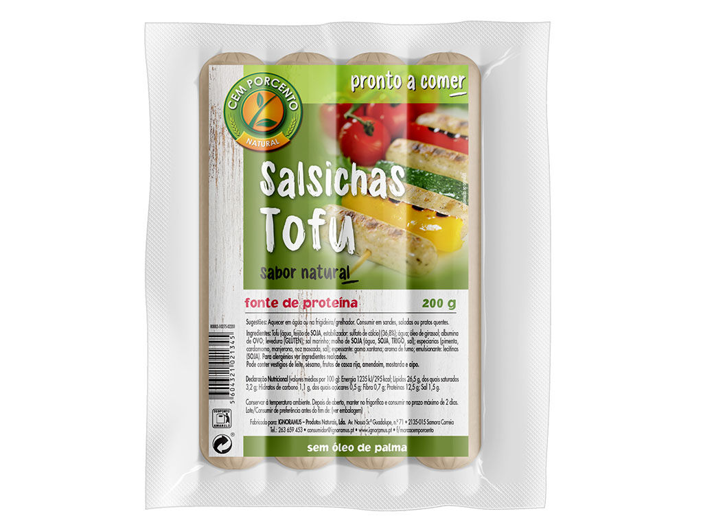 SALSICHAS CEM PORCENTO VEGETAIS TOFU 200G image number 0