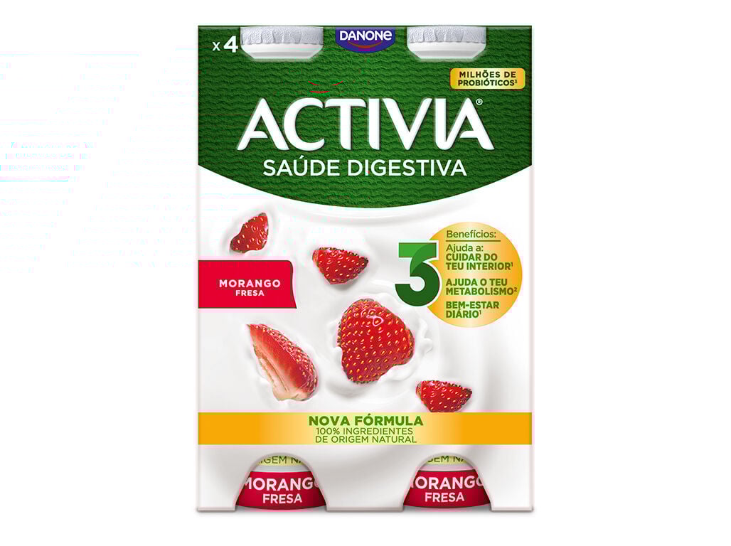 BIFIDUS DANONE ACTIVIA L&Atilde;QUIDO MORANGO 4X155G