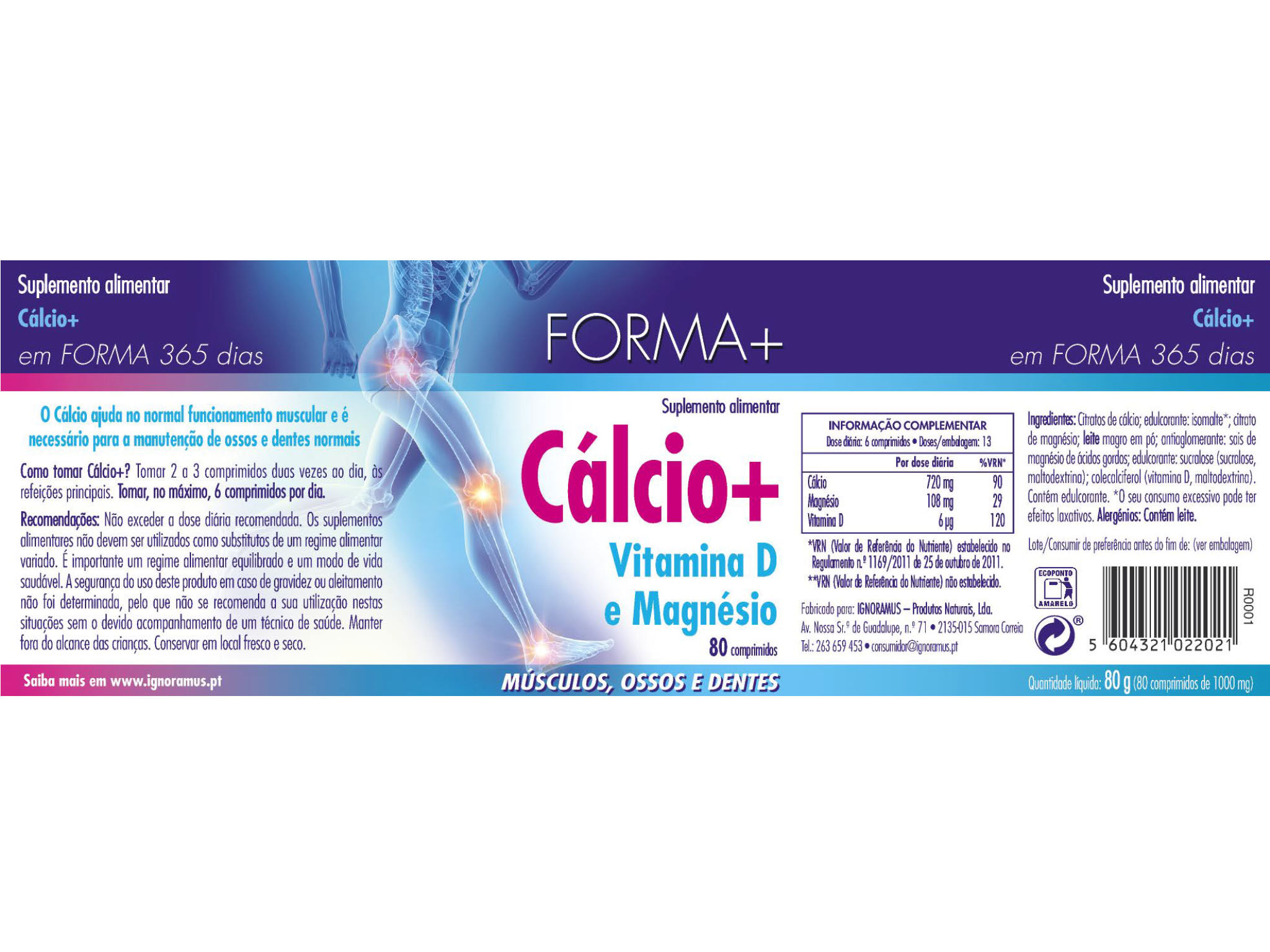 SUPLEMENTO FORMA+ C&Aacute;LCIO VITAMINA D MAGN&Eacute;SIO 80 COMP image number 1