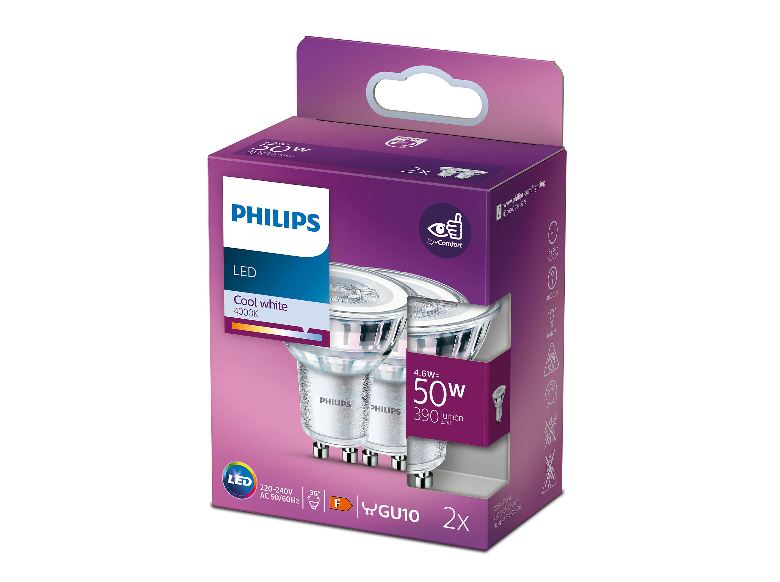 SPOT LED CL&Aacute;SSICO GU10 PHILIPS 4000K 50W image number 0
