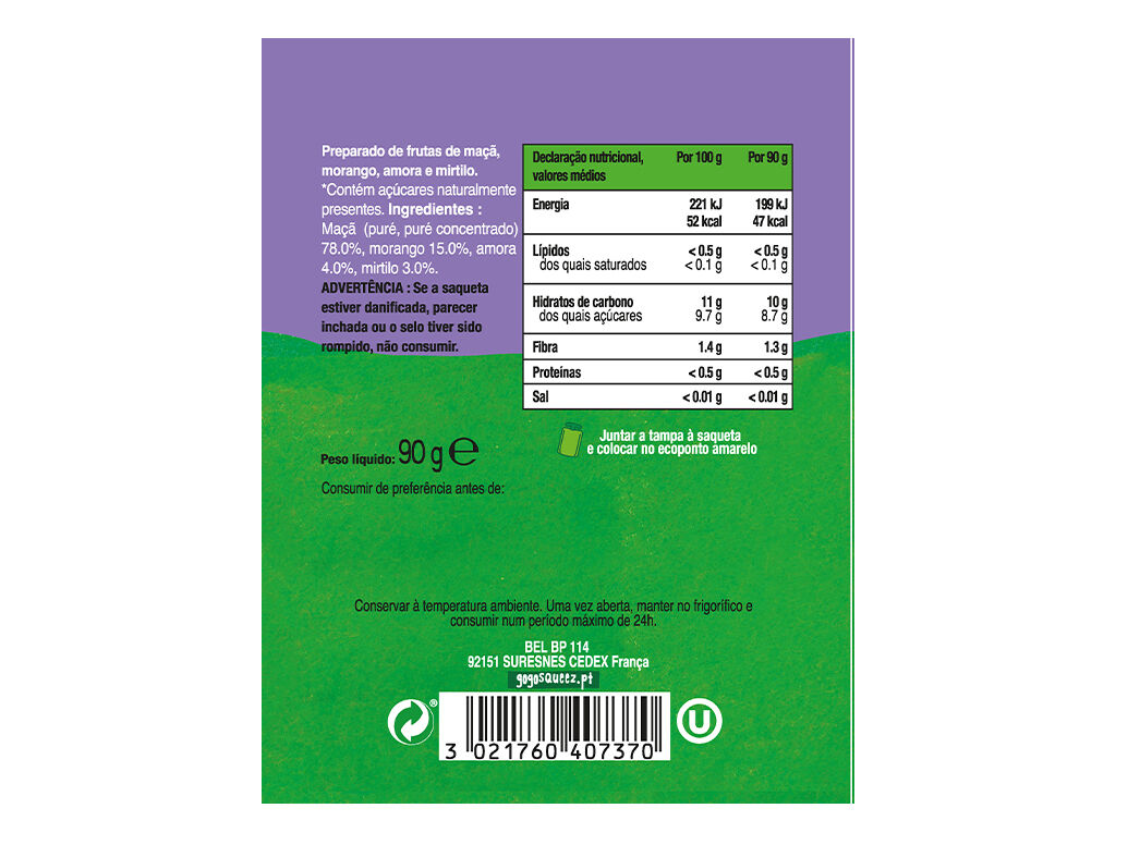 SAQUETAS FRUTA GO GO SQUEEZ FRUTOS VERMELHOS 4X90G image number 1