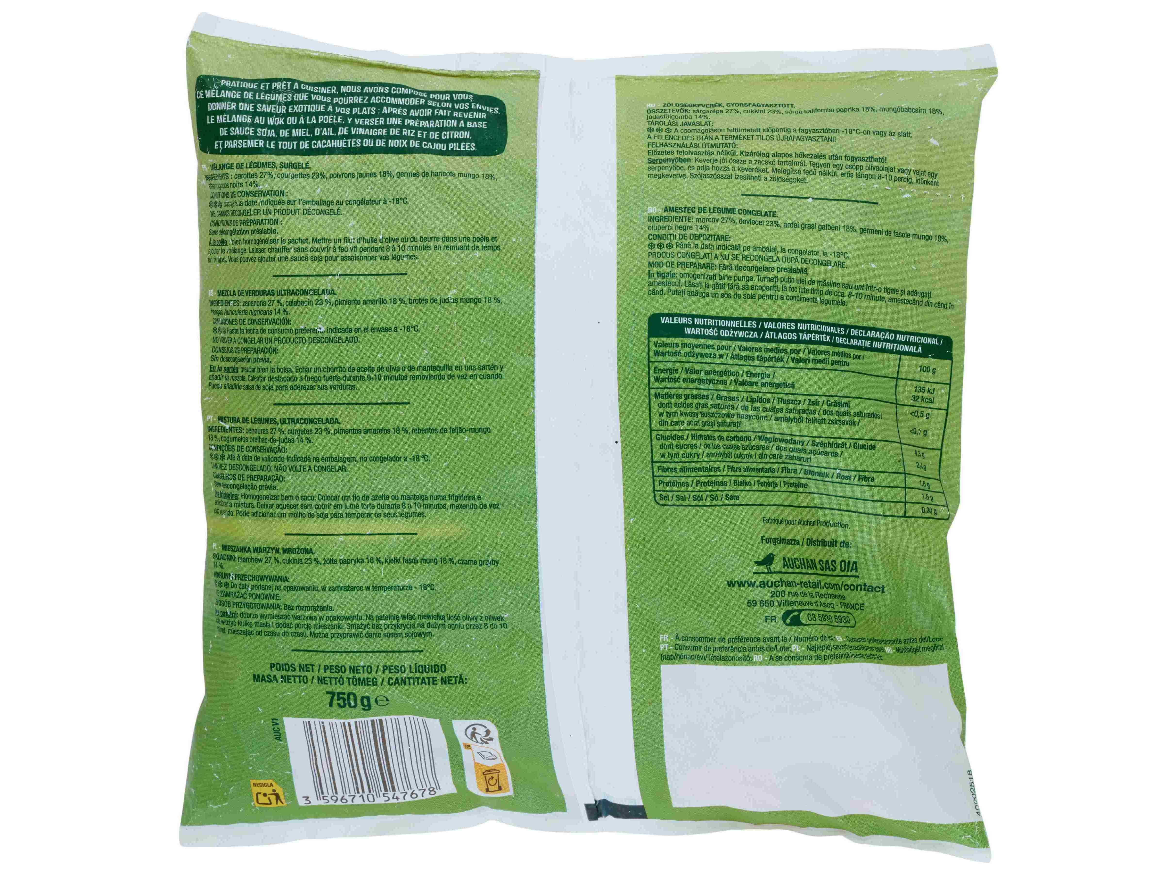 MISTURAS VEGETAIS AUCHAN PARA WOK 750G image number 1