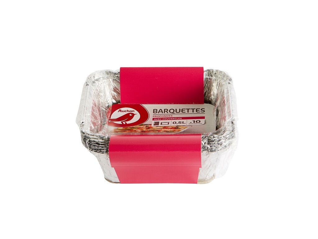 TABULEIROS COM TAMPA DESCART&Aacute;VEL AUCHAN ALUMINIO 0.5L PACK 10UNIDADES