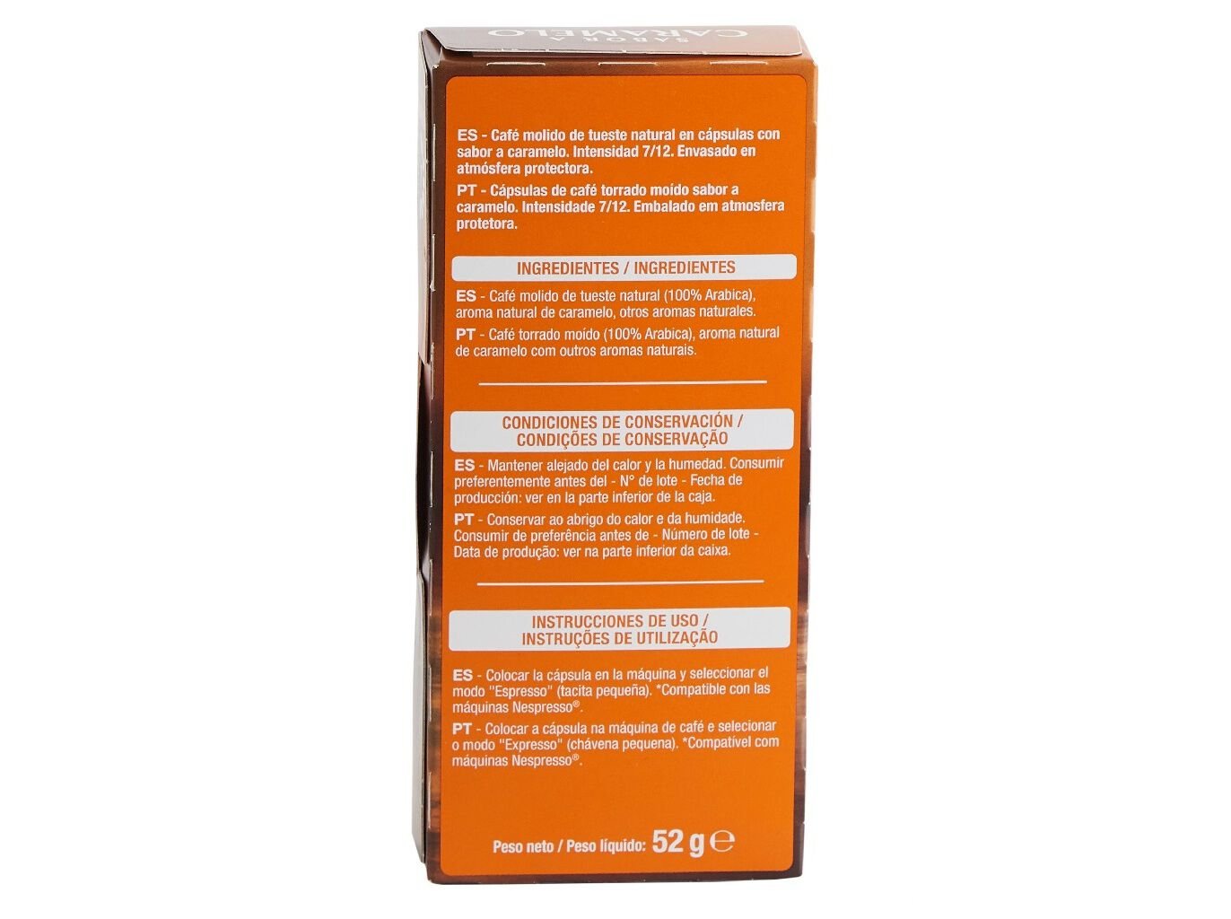 C&Aacute;PSULAS DE CAF&Eacute; AUCHAN EM ALUMINIO COMPAT&Iacute;VEIS COM M&Aacute;QUINAS NESPRESSO CARAMELO 10UN image number 1