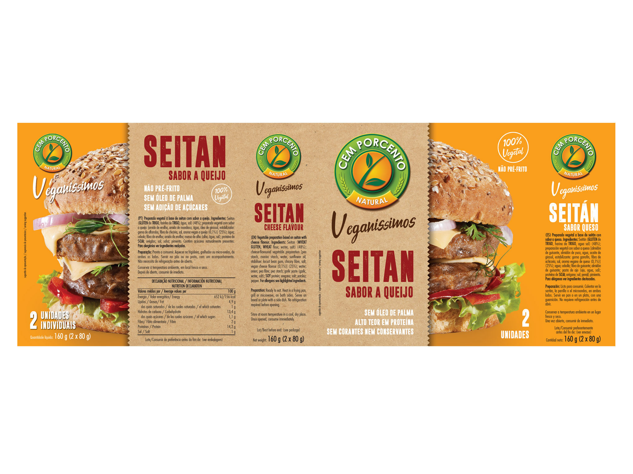 HAMBURGUER CEM PORCENTO VEGAN&Iacute;SSIMO SEITAN SABOR QUEIJO 160G image number 1