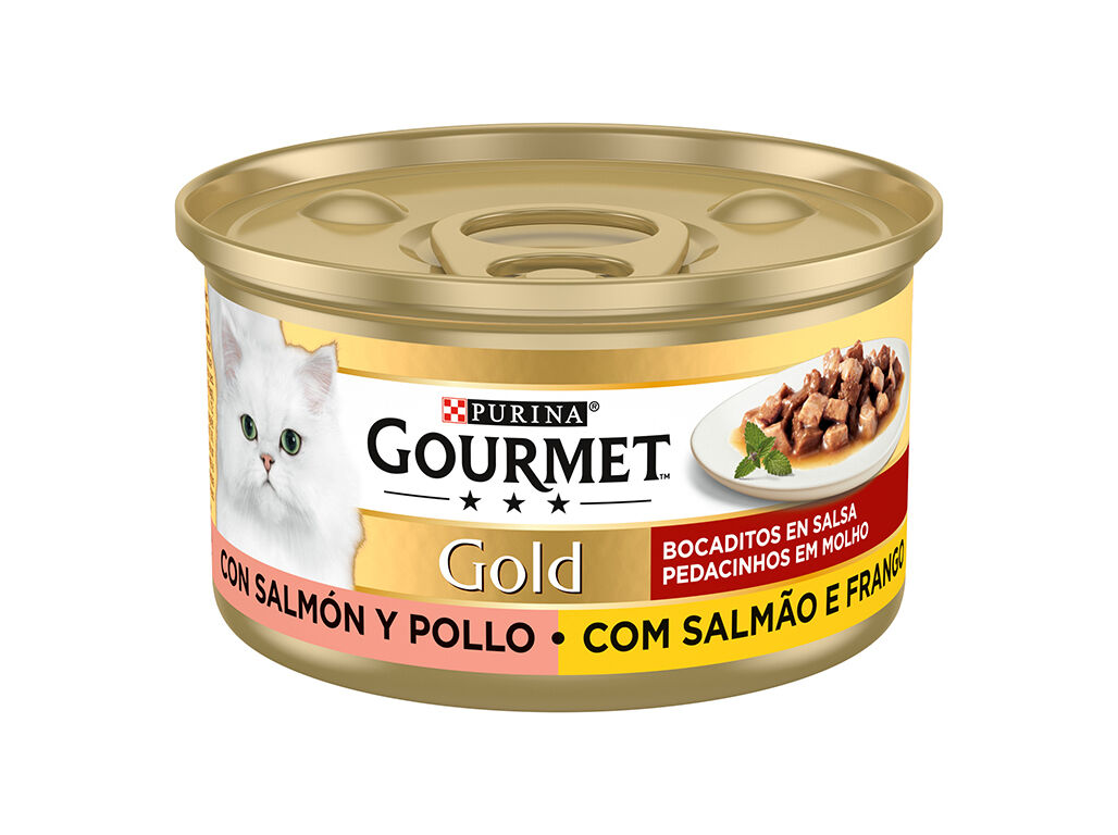 COMIDA H&Uacute;MIDA PARA GATO GOURMET GOLD COM SALM&Atilde;O E FRANGO 85G image number 1