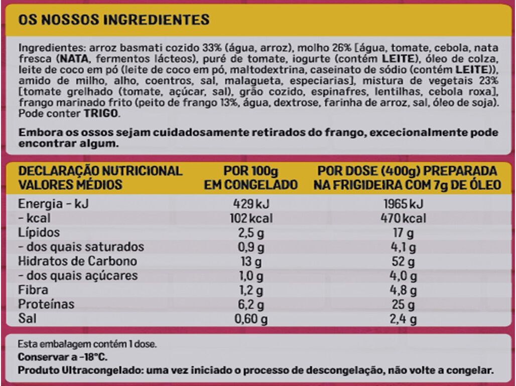 ARROZ CHICKEN TIKKA MASALA IGLO TAKE AWAY 400G image number 1