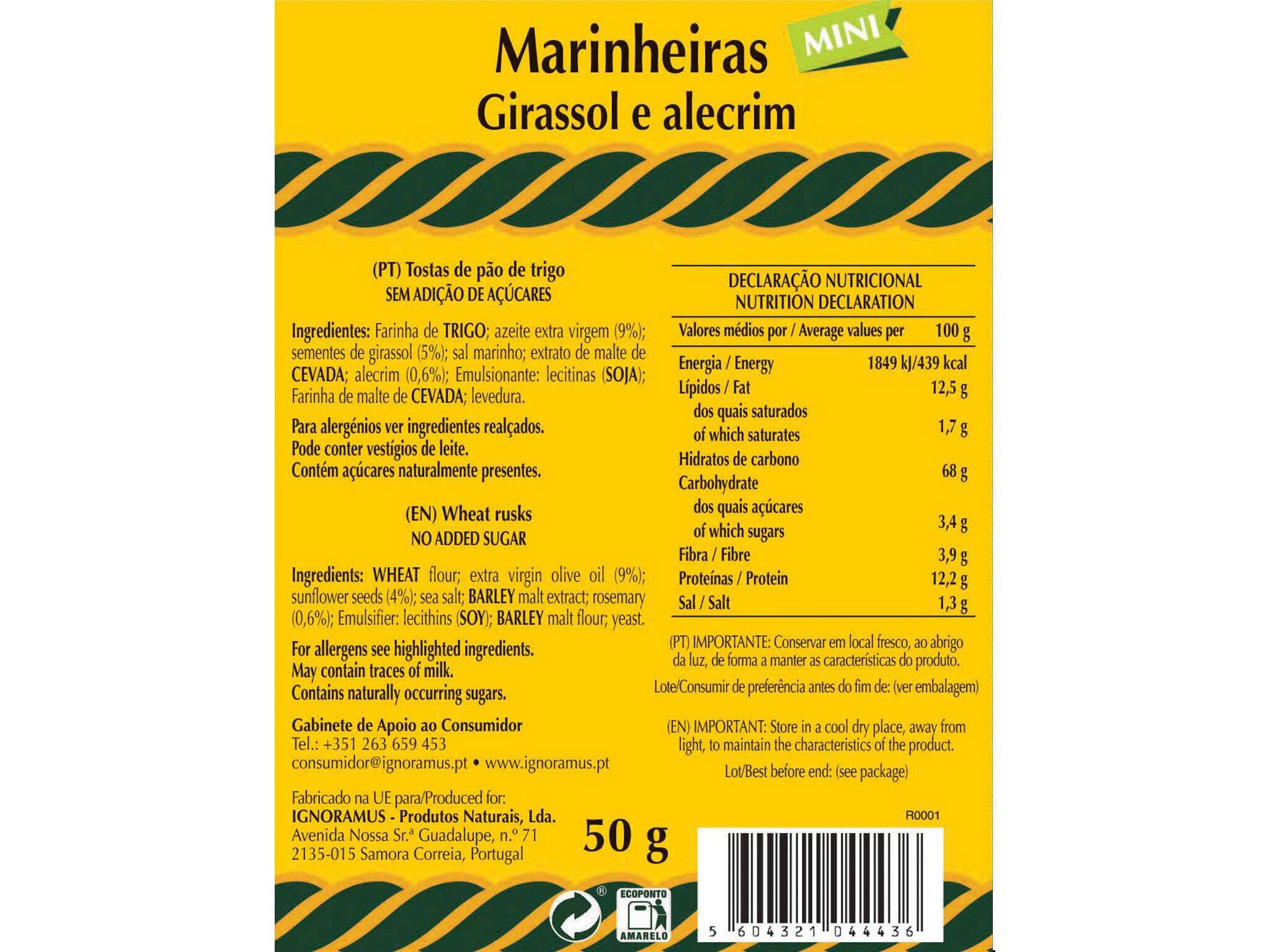 BOLACHAS CEM PORCENTO MINI MARINHEIRAS GIRASSOL 50G image number 1