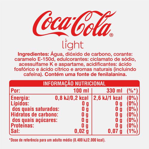 REFRIGERANTE COM GÁS COCA-COLA LIGHT LATA 6X0.33L