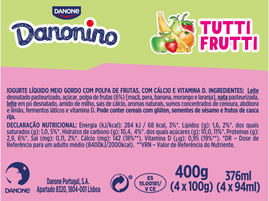 IOGURTE DANONINO PARA BEBER TUTTI FRUTTI 4X100 G image number 1