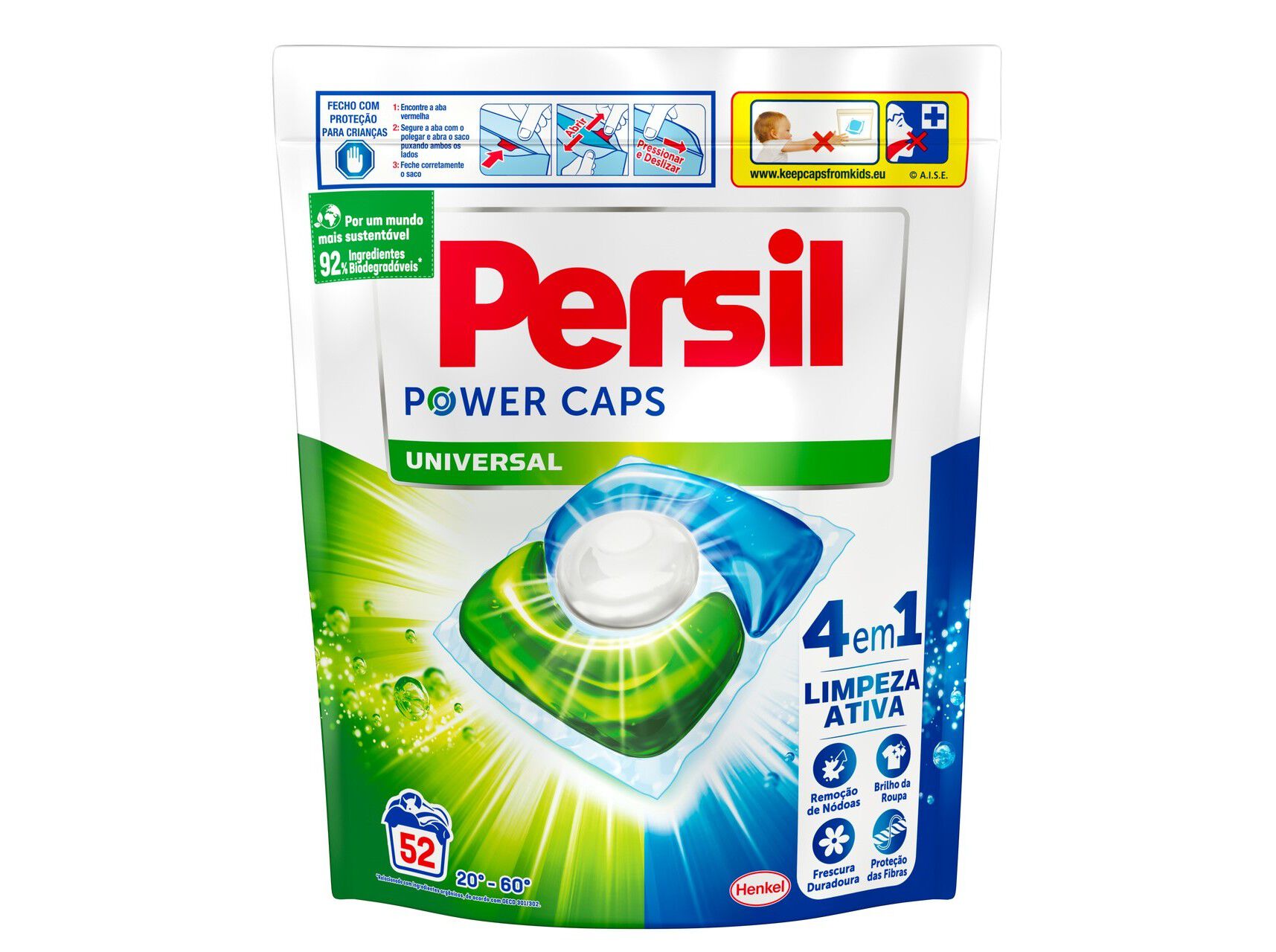 DETERGENTE ROUPA M&Aacute;QUINA C&Aacute;PSULAS PERSIL POWER UNIVERSAL 52D