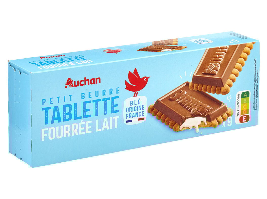 BOLACHA MANTEIGA AUCHAN CHOC LEITE RECH.LEITE 9SAQ 140G image number 0