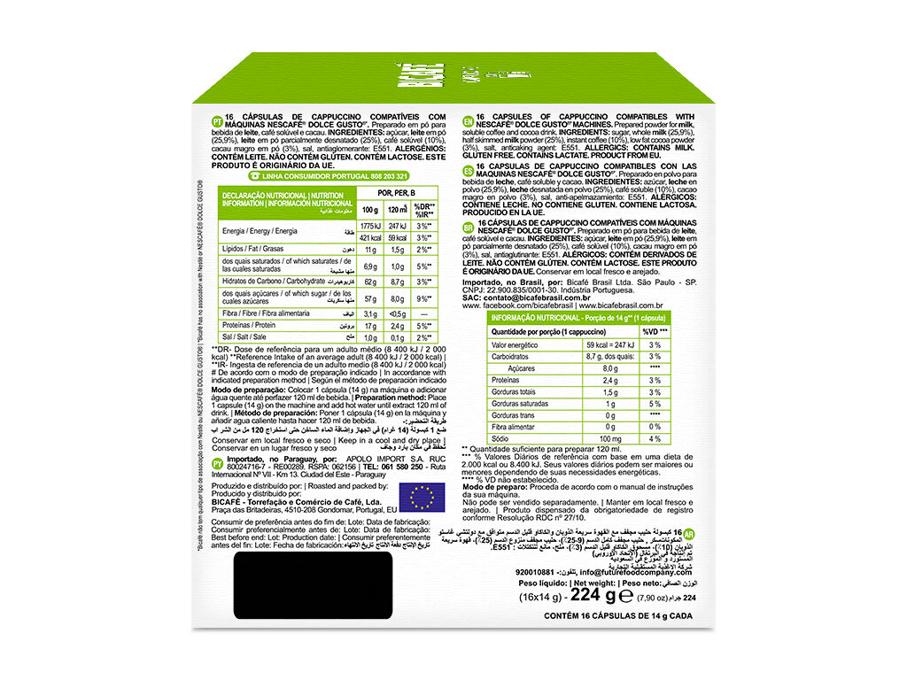 C&Aacute;PSULAS BICAF&Eacute; CAF&Eacute; COMPAT&Iacute;VEL DOLCE GUSTO CAPPUCCINO 16UN image number 3