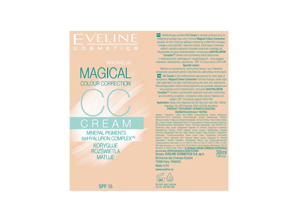 CREME ROSTO EVELINE MAGICAL CC BEIGE 30ML image number 1