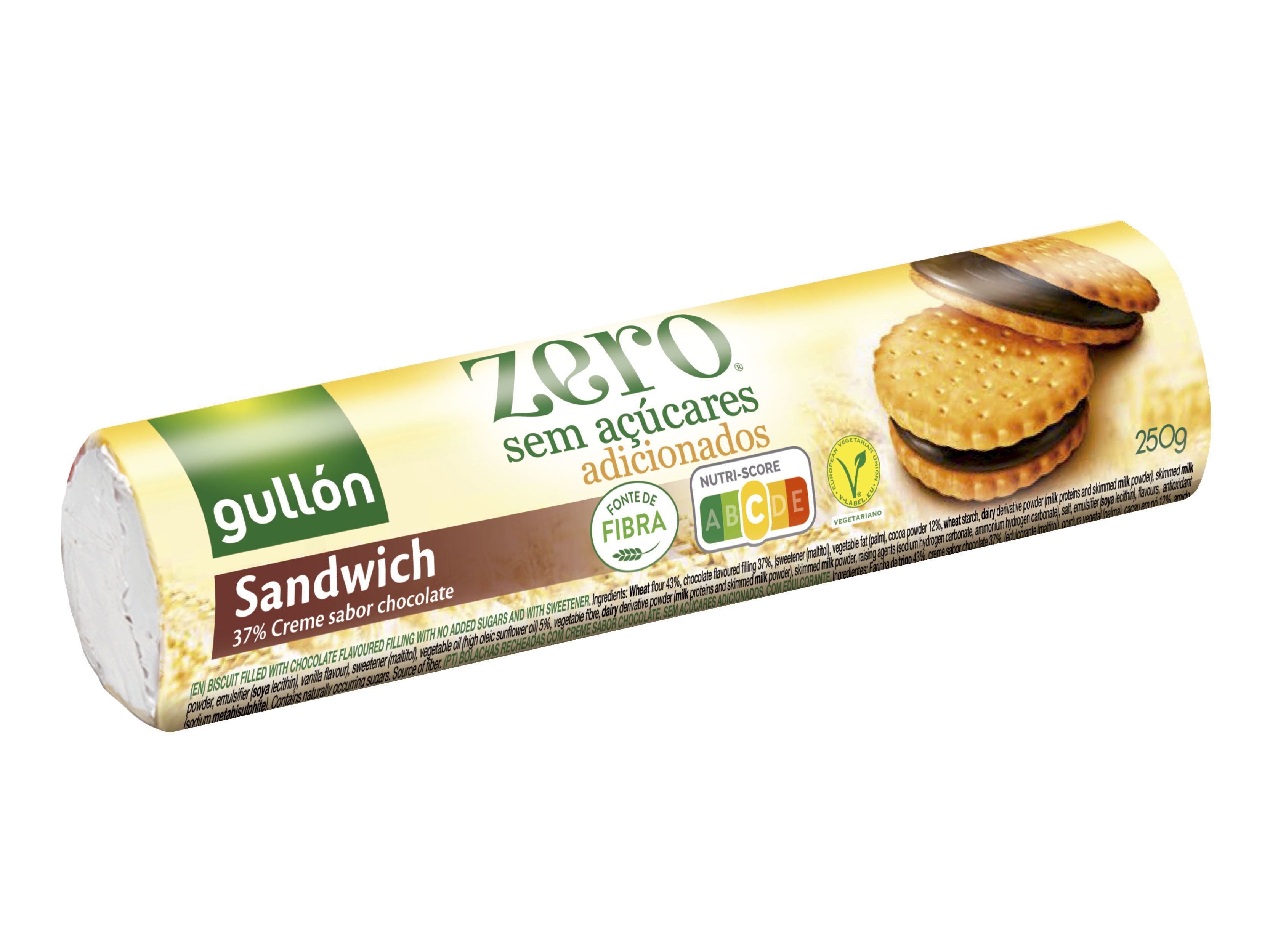 BOLACHA GULLON ZERO SEM A&Ccedil;UCAR RECHEADA CREME DE CHOCOLATE 250G