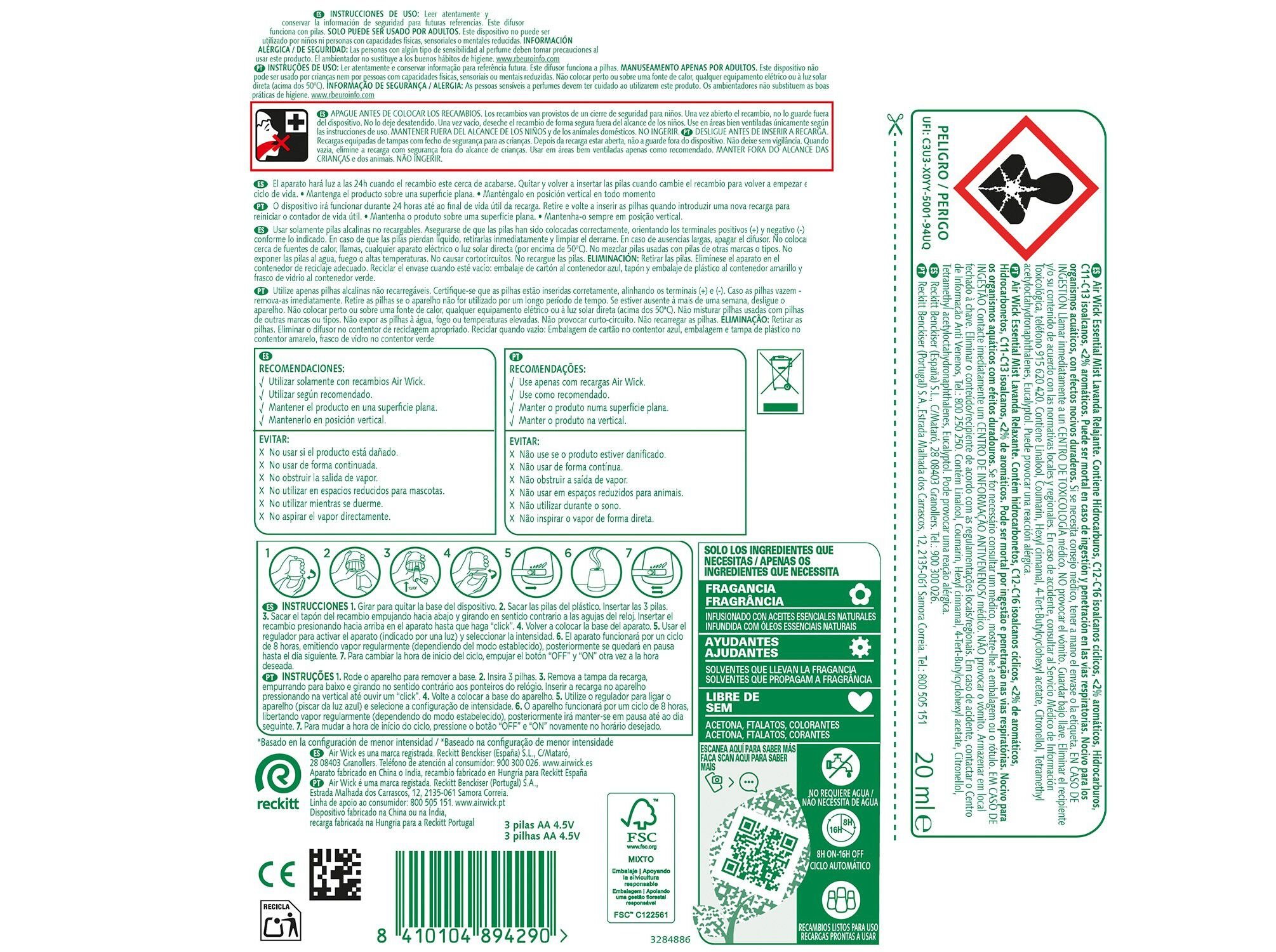 AMBIENTADOR AIR WICK ESSENTIAL MIST LAVANDA 20ML image number 1