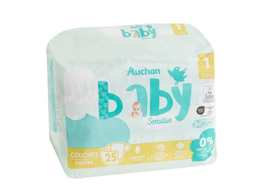 FRALDAS AUCHAN BABY SENSITIVE ECOL&Oacute;GICAS TAMANHO 1 2-5KG 25UN image number 2