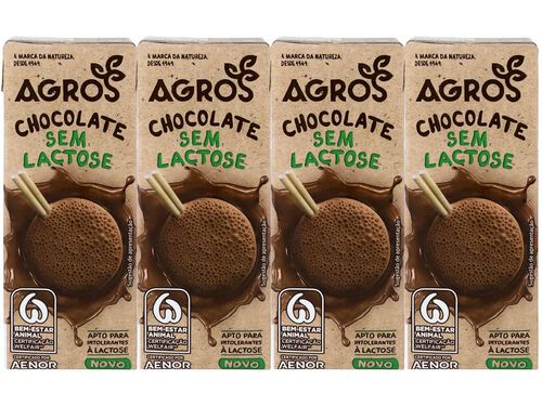 LEITE S/LACTOSE AGROS CHOCOLATE 4X200ML image number 0
