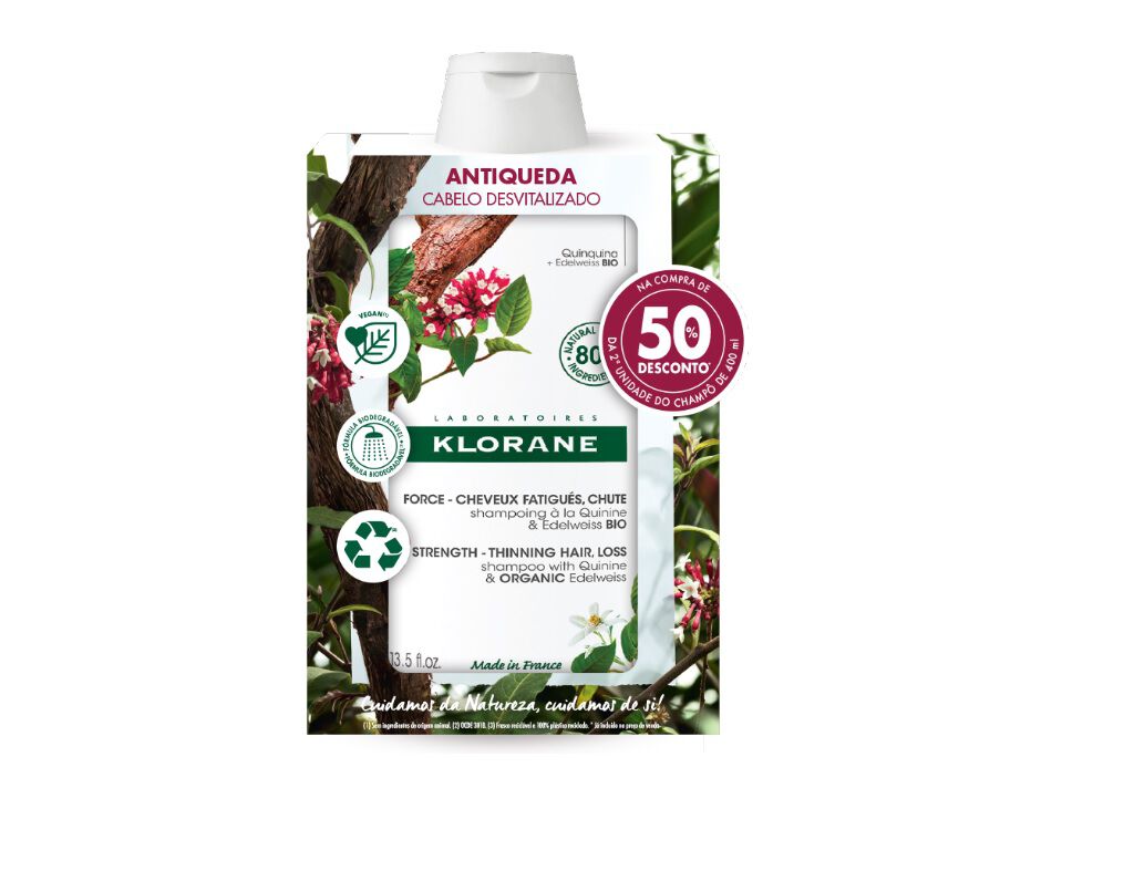 CHAMPO KLORANE QUININA BIO 2X400ML 50% DESCONTO NA 2&ordf; UNIDADE image number 1