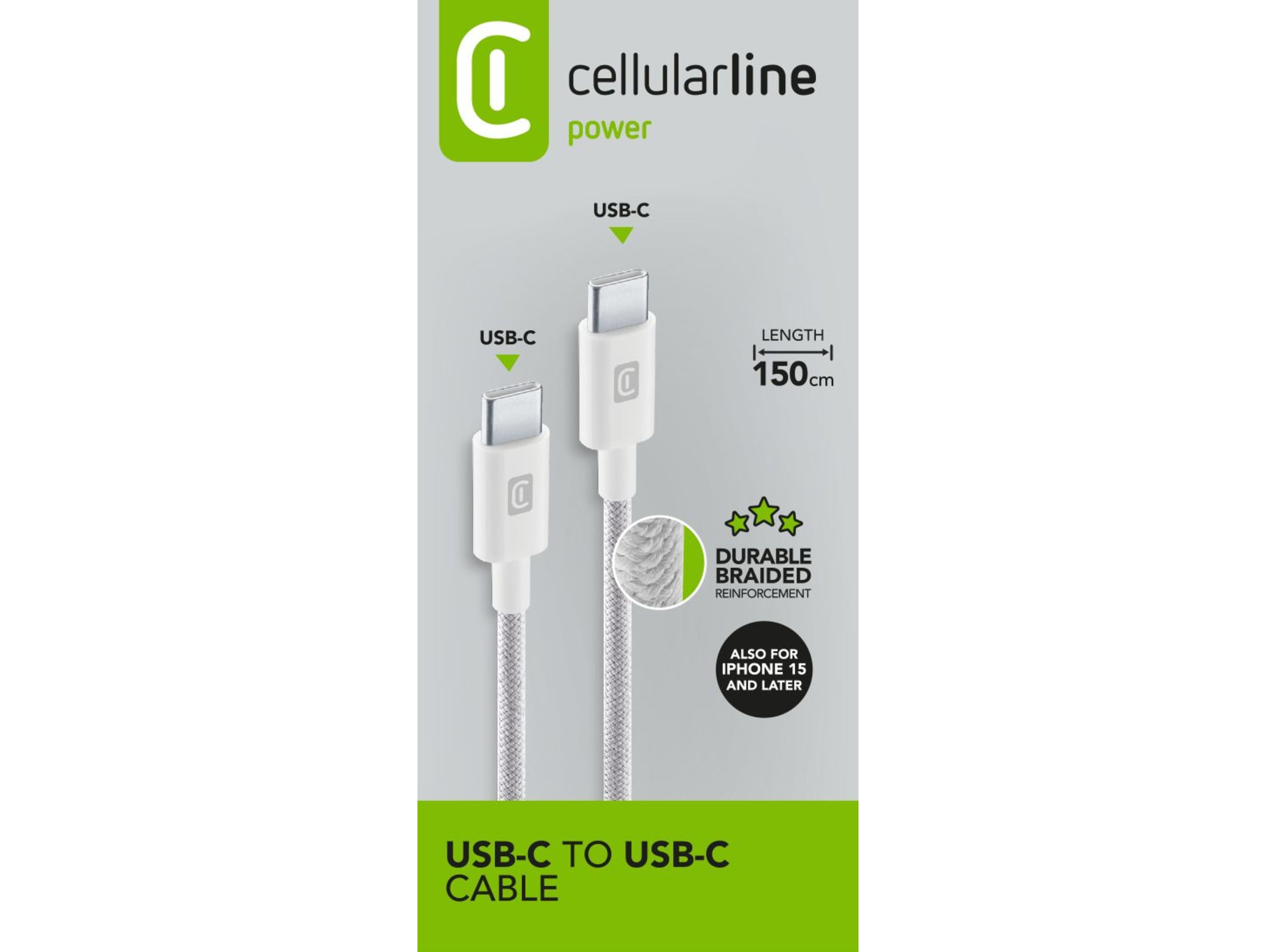 CABO CELLULARLINE BRANCO BRAIDED USB-C/USB-C 1.5MT image number 1